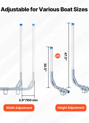 Boat Trailer Guides, 30.5 in/47.5 in Height Guide Poles, 2PCS High-Hardness Steel Trailer Guide-Ons, Adjustable Guide Poles with PVC Pipes, for Ski Boats, Compact Fishing Boats, Small Sailboat