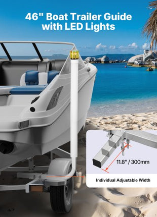 Boat Trailer Guide, 46 in with LED Light Trailer Guide Poles, 2PCS High-Hardness Steel Guide-Ons, Wide Adjustable Trailers Guides with PVC Pipes, for Ski Boat, Fishing Boat or Sailboat Trailers