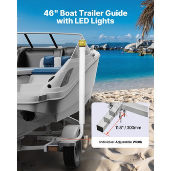 Boat Trailer Guide, 46 in with LED Light Trailer Guide Poles, 2PCS High-Hardness Steel Guide-Ons, Wide Adjustable Trailers Guides with PVC Pipes, for Ski Boat, Fishing Boat or Sailboat Trailers