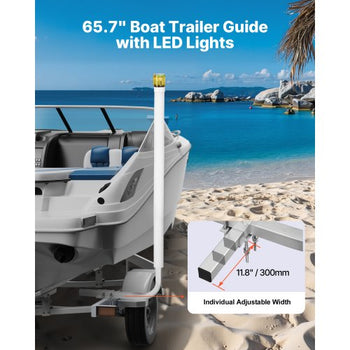 Boat Trailer Guide, 65.7 in with LED Light Trailer Guide Poles, 2PCS High-Hardness Steel Guide-Ons, Wide Adjustable Trailers Guides with PVC Pipes, for Ski Boat, Fishing Boat, Sailboat Trailers