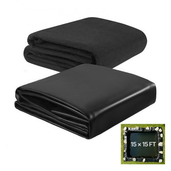Pond Liner 15 x 15 ft, 45 Mil, EPDM Rubber Fish Koi Pond Liner and Underlayment Combo, Easy to Cut, Durable & Leakproof, for Outdoor Ponds, Water Garden, Waterfall, Fishpond, Fountains, Black
