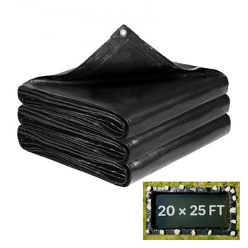 20 x 25 ft Pond Liner, 14 Mil Thickness, 3-Layer Reinforced PE Fish Koi Pond Liner for Outdoor Ponds, with Hemmed Edge and 4 Metal Buttonholes, for Water Garden, Waterfall, and Fountains, Black