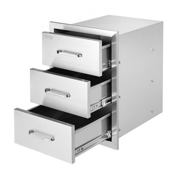 Outdoor Kitchen Drawers 16" W x 21.5" H x 18" D, Flush Mount Triple Access BBQ Drawers with Stainless Steel Handle, BBQ Island Drawers for Outdoor Kitchens or BBQ Island Patio Grill Station