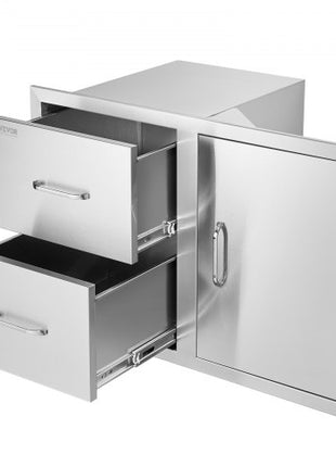 Outdoor Kitchen Door Drawer Combo 32.5" W x 21.6" H x 20.5''D, Access Door/Double Drawers with Paper Towel Rack, BBQ Island Drawers with Stainless Steel Handles for Outdoor Kitchen