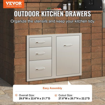 Outdoor Kitchen Door Drawer Combo 29.5" W x 22.6" H x 21.7''D, Access Door/Triple Drawers with Propane Drawer and Adjustable Garbage Ring, Perfect for BBQ Island Patio Grill Station