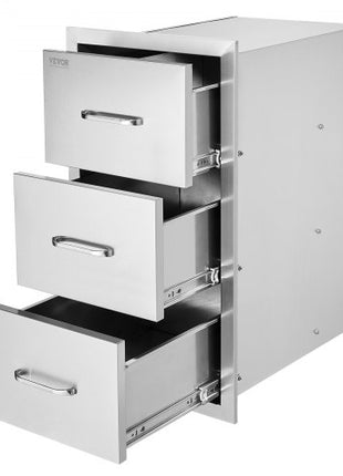 Outdoor Kitchen Drawers 16" W x 28.5" H x 20.5" D, Flush Mount Triple Access BBQ Drawers Stainless Steel with Handle, BBQ Island Drawers for Outdoor Kitchens or Patio Grill Station
