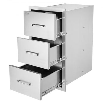 Outdoor Kitchen Drawers 16" W x 28.5" H x 20.5" D, Flush Mount Triple Access BBQ Drawers Stainless Steel with Handle, BBQ Island Drawers for Outdoor Kitchens or Patio Grill Station
