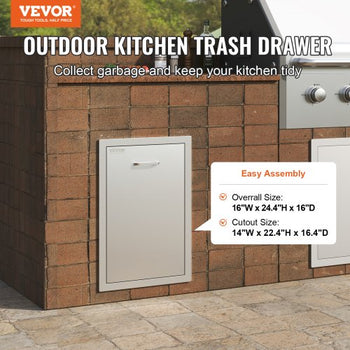 Outdoor Kitchen Propane Tank Drawer 16Wx24.4Hx16D Inch Stainless Steel Pull Out Trash Drawer with Handle for Outdoor Kitchen BBQ Island