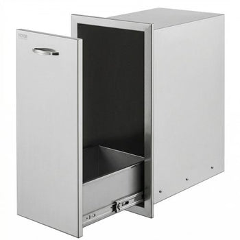 Pull Out Trash Drawer 13.6Wx26Hx19.3D Inch Lower Sliding Rails Stainless Steel Roll Out Trash Bin Pull Out Tray Outdoor Kitchen Trash Drawer with Handle for BBQ Island Grill Station No Trash Can