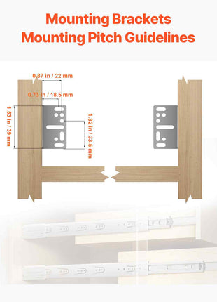 Drawer Slides Brackets, 10 Pairs Drawer Rails for 100 LBS Side Mount Ball Bearing Rail, Heavy Duty Cabinet Drawer Bracket for Dresser Drawer Track Runners, Kitchen Replacement Part for DIY