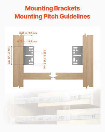 Drawer Slides Brackets, 10 Pairs Drawer Rails for 100 LBS Side Mount Ball Bearing Rail, Heavy Duty Cabinet Drawer Bracket for Dresser Drawer Track Runners, Kitchen Replacement Part for DIY