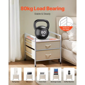 Mini Fridge Stand with Storage, 176 lb-Capacity Mini Fridge Table with 2 Drawers & 4 Swivel Wheels, Mobile Mini Fridge Shelf, White Mini Fridge Organizer for Dorm, Apartment, Office, Bedroom