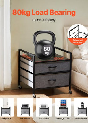 Mini Fridge Stand with Storage, 176 lb-Capacity Mini Fridge Table with 2 Drawers & 4 Swivel Wheels, Mobile Mini Fridge Shelf, Gray Mini Fridge Organizer for Dorm, Apartment, Office, Bedroom