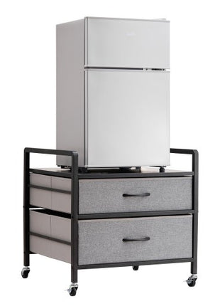 Mini Fridge Stand with Storage, 176 lb-Capacity Mini Fridge Table with 2 Drawers & 4 Swivel Wheels, Mobile Mini Fridge Shelf, Gray Mini Fridge Organizer for Dorm, Apartment, Office, Bedroom