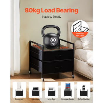 Mini Fridge Stand with Storage, 176 lb-Capacity Mini Fridge Table with 2 Drawers & 4 Swivel Wheels, Mobile Mini Fridge Shelf, Black Mini Fridge Organizer for Dorm, Apartment, Office, Bedroom