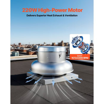 Roof Exhaust Fan, Attic Vent Fan with High-Power Motor, 21 inch Fan Base Heavy-Duty Aluminum Alloy, Speed Control Adjustable Airflow 900/1500 CFM, Compact for Garage,Kitchen,Bathroom, Silver