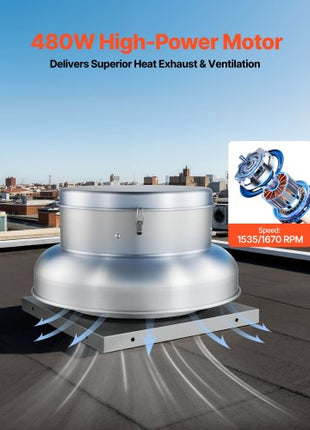 Roof Exhaust Fan, Attic Vent Fan with High-Power Motor, 24.8inch Fan Base Heavy-Duty Aluminum Alloy, Speed Control Adjustable Airflow 4000/5000CFM, Compact for Garage,Kitchen,Bathroom,Silver
