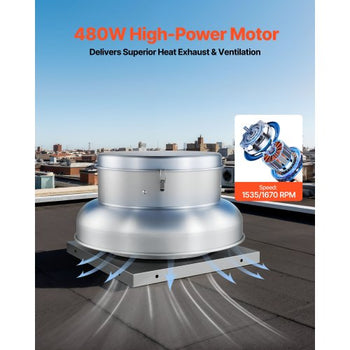 Roof Exhaust Fan, Attic Vent Fan with High-Power Motor, 24.8inch Fan Base Heavy-Duty Aluminum Alloy, Speed Control Adjustable Airflow 4000/5000CFM, Compact for Garage,Kitchen,Bathroom,Silver