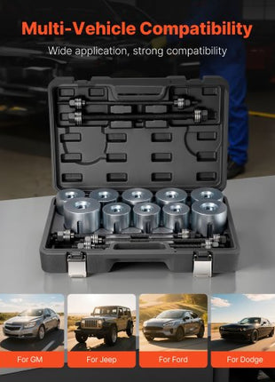 Pull and Press Sleeve Kit, 27 PCS, Steel Bush Removal Insertion Sleeve Tools with Carrying Case, Compatible with LCV and HGV Engines, for Removing and Installing Bushings, Bearings, and Seals