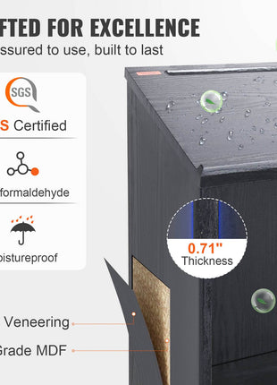 Black PVC veneered storage cabinet with moistureproof design, SGS certified, featuring 0.71" thickness and low formaldehyde.