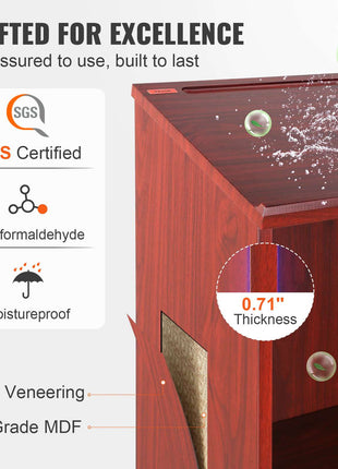 Red PVC veneered cabinet with moisture-proof E1 grade MDF, 0.71" thick, designed for durability and style.