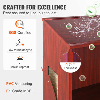 Red PVC veneered cabinet with moisture-proof E1 grade MDF, 0.71" thick, designed for durability and style.