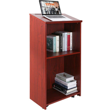 Dark cherry wood bookshelf with two open shelves, perfect for books or decor; stylish and functional for any room.
