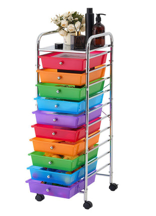 Rolling Cart with Drawers, 10 Drawer Storage Organizer, Mobile Utility Cart with Steel Frame, Universal Casters & 2 Brakes, Great for Office, Classroom, Craft Tools, Garage, Studio, Rainbow