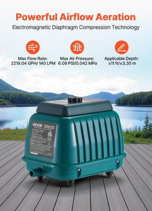 Linear Air Pump, 2219.04 GPH Air Flow, Septic Aerator Pump, Aeration System for 11 ft Deep Ponds, Fit for Septic Tanks, Aquariums, Waste Treatment, Seafood Restaurants, Fish Farms, Hydroponics