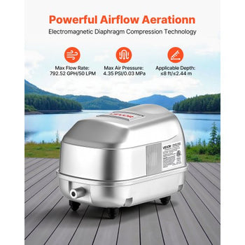 Linear Air Pump, 792.52 GPH Air Flow, Septic Aerator Pump, Aeration System for 8 ft Deep Ponds, Fit for Septic Tanks, Aquariums, Waste Treatment, Seafood Restaurants, Fish Farms, Hydroponics