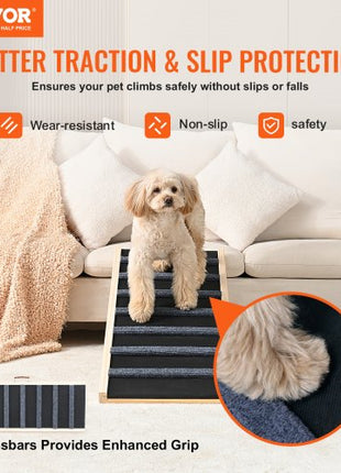 Dog Ramp, Folding Pet Ramp for Bed, Adjustable Dog Ramp for Small, Large, Old Dogs & Cats, Wooden Pet Ramp with 39.3" Long Ramp, Adjustable from 15" to 22", Suitable for Couch, Sofa, Car