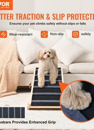 Dog Ramp, Folding Pet Ramp for Bed, Adjustable Dog Ramp for Small, Large, Old Dogs & Cats, Wooden Pet Ramp with 41.3" Long Ramp, Adjustable from 13.77" to 25.59", Suitable for Couch, Sofa, Car