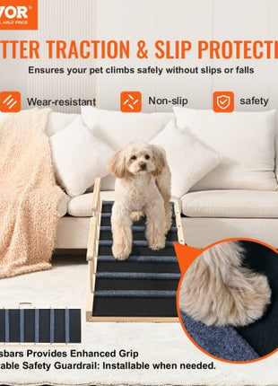 Dog Ramp, Folding Pet Ramp for Bed, Adjustable Dog Ramp for Small, Large, Old Dogs & Cats, Wooden Pet Ramp with 47.2" Long Ramp, Adjustable from 13.8" to 27.6", Suitable for Couch, Sofa, Car