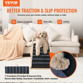 Dog Ramp, Folding Pet Ramp for Bed, Adjustable Dog Ramp for Small, Large, Old Dogs & Cats, Wooden Pet Ramp with 47.2" Long Ramp, Adjustable from 13.8" to 27.6", Suitable for Couch, Sofa, Car