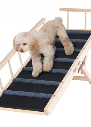 Dog Ramp, Folding Pet Ramp for Bed, Adjustable Dog Ramp for Small, Large, Old Dogs & Cats, Wooden Pet Ramp with 47.2" Long Ramp, Adjustable from 13.8" to 27.6", Suitable for Couch, Sofa, Car