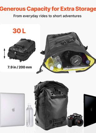 Motorcycle Tail Bag, 30 L Motorcycle Rear Seat Bag with Waterproof Rain Cover, Outdoor Sports Motorbike Luggage Storage Trunk Rack Backpack with Shoulder Straps, Universal Fit Rear Racks, Black