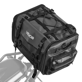 Motorcycle Tail Bag, 40-60 L Expandable Motorcycle Rear Seat Bag with Waterproof Rain Cover, Foldable Outdoor Sports Motorbike Luggage Storage with Shoulder Straps, Pocket & Elastic Cord, Black