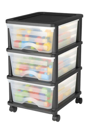 Plastic Storage Drawers Cart, 3 Drawers Storage Organizer with Wheels, Rolling Closet Organization and Storage Dividers, Dresser Organizer Clear Bins for Office Supplies, Craft Rooms, Classrooms