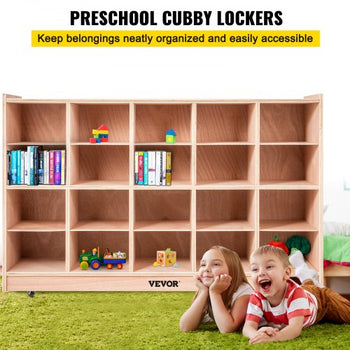 Cubby Mobile Tray Storage Cabinet, 20-Compartment Cubby Storage Shelf, Cubby Storage Cabinet 4 x 5, Classroom Cubbies, Classroom Furniture for Home, Daycare and Preschool, Natural