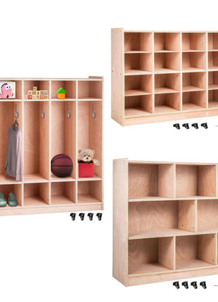 Cubby Mobile Tray Storage Cabinet, 20-Compartment Cubby Storage Shelf, Cubby Storage Cabinet 4 x 5, Classroom Cubbies, Classroom Furniture for Home, Daycare and Preschool, Natural