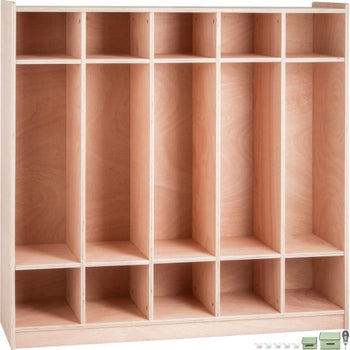 Coat Locker, 5-Section Daycare Cubby Coat Rack, Classroom Coat Locker and Backpack Hanger, with 5 Hooks and Storage Boxes, for Kindergarten & School, Natural