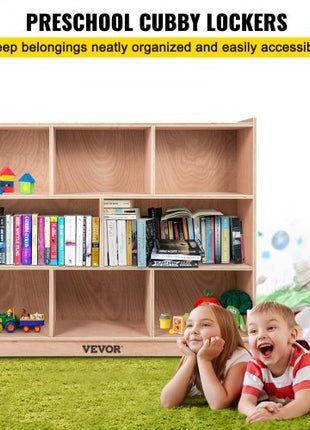 Cubby Mobile Tray Storage Cabinet, 8-Compartment Cubby Storage Shelf, Cubby Storage Cabinet 3-shelf, Classroom Cubbies, Classroom Furniture for Home, Daycare and Preschool, Natural