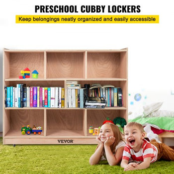 Cubby Mobile Tray Storage Cabinet, 8-Compartment Cubby Storage Shelf, Cubby Storage Cabinet 3-shelf, Classroom Cubbies, Classroom Furniture for Home, Daycare and Preschool, Natural