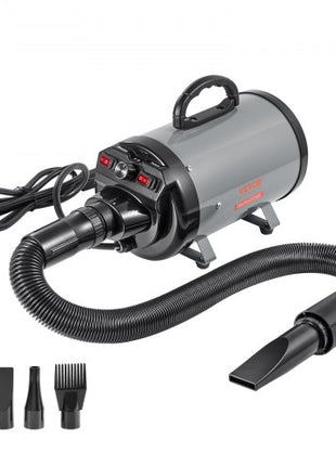 Dog Dryer, 2000W/2.7HP Dog Blow Dryer, Pet Grooming Dryer with Adjustable Speed and Temperature Control, Pet Hair Dryer with 4 Nozzles and Extendable Hose, Grey and Black