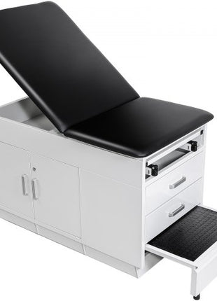 Pro Medical Exam Table, Medical Examination Bed with Adjustable Backrest, Physical Therapy Exam Table with Locking Cabinet, 2 Drawers, Paper Roll Dispenser, Step Stool & Leg Rest, 500LBS Loading