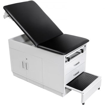Pro Medical Exam Table, Medical Examination Bed with Adjustable Backrest, Physical Therapy Exam Table with Locking Cabinet, 2 Drawers, Paper Roll Dispenser, Step Stool & Leg Rest, 500LBS Loading