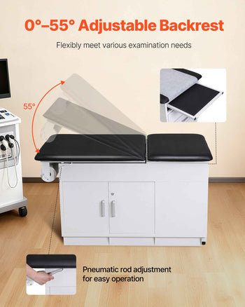 Pro Medical Exam Table, Medical Examination Bed with Adjustable Backrest, Physical Therapy Exam Table with Locking Cabinet, 2 Drawers, Paper Roll Dispenser, Step Stool & Leg Rest, 500LBS Loading
