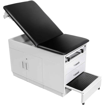 Pro Medical Exam Table, Medical Examination Bed with Adjustable Backrest, Physical Therapy Exam Table with Locking Cabinet, 2 Drawers, Paper Roll Dispenser, Step Stool & Leg Rest, 500LBS Loading