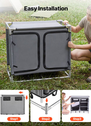 Camping Storage Cabinet, Outdoor Portable Aluminum Lightweight Table, Quick Set-up Compact Kitchen Cook Station, with 6 Shelves and Carry Bag, for Picnic, BBQ, Party, Camping, RV Traveling