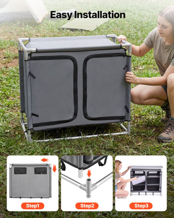 Camping Storage Cabinet, Outdoor Portable Aluminum Lightweight Table, Quick Set-up Compact Kitchen Cook Station, with 6 Shelves and Carry Bag, for Picnic, BBQ, Party, Camping, RV Traveling